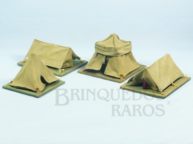 Brinquedo antigo Conjunto de 4 Barracas Série Batalha do Tuiutí com uma Barraca pequena Duas Barracas Grandes e a Barraca do Comandante com Lampião Década de 1960