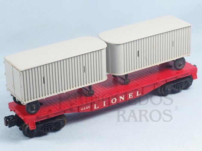 Brinquedo antigo Vagão Prancha com duas Carretas 6440 Flat Car with Vans Ano 1967