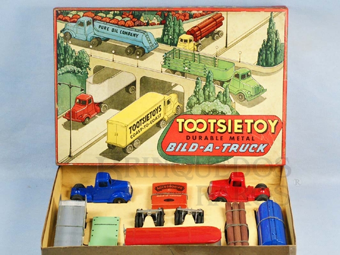 Brinquedo antigo Conjunto Completo Bild-A-Truck Set com dois Cavalos Mecânicos e cinco Carretas Década de 1950