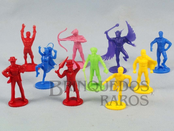 Brinquedo antigo Conjunto completo com 10 figuras de Super Heróis brinde Pepsi Cola Década de 1980