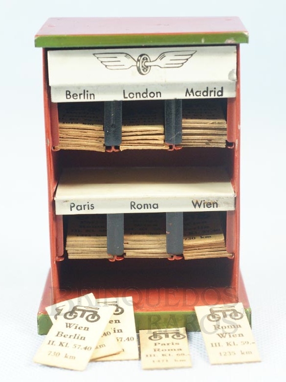 Brinquedo antigo Bilheteira com 42 Bilhetes de Passagens 11,00 cm de altura Década de 1930