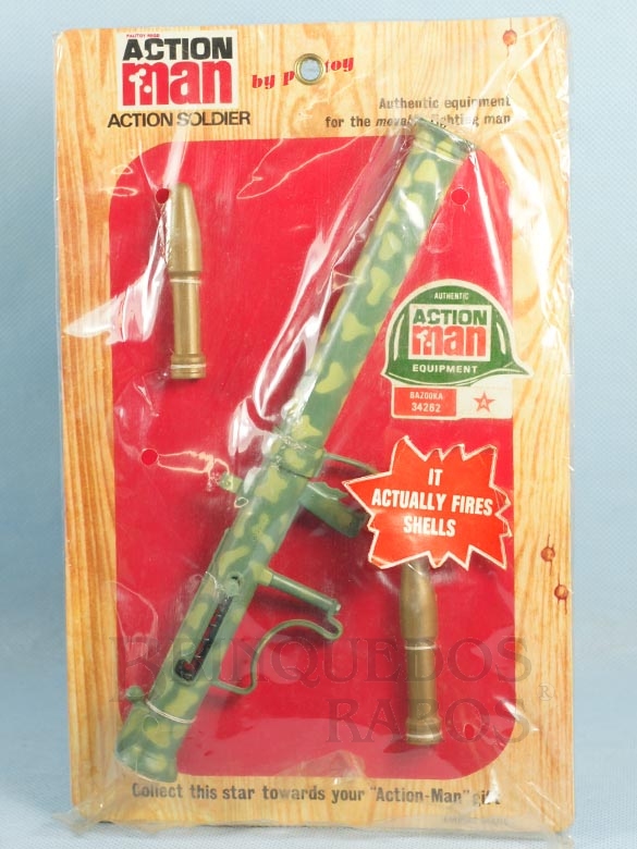 Brinquedo antigo Conjunto Action Man Bazooka Set com 3 itens  Bazuca camuflada Falcon Cartela Lacrada Ano 1965