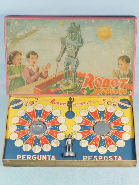 Brinquedo antigo Jogo de perguntas e respostas Robot Instrutivo Ano 1964
