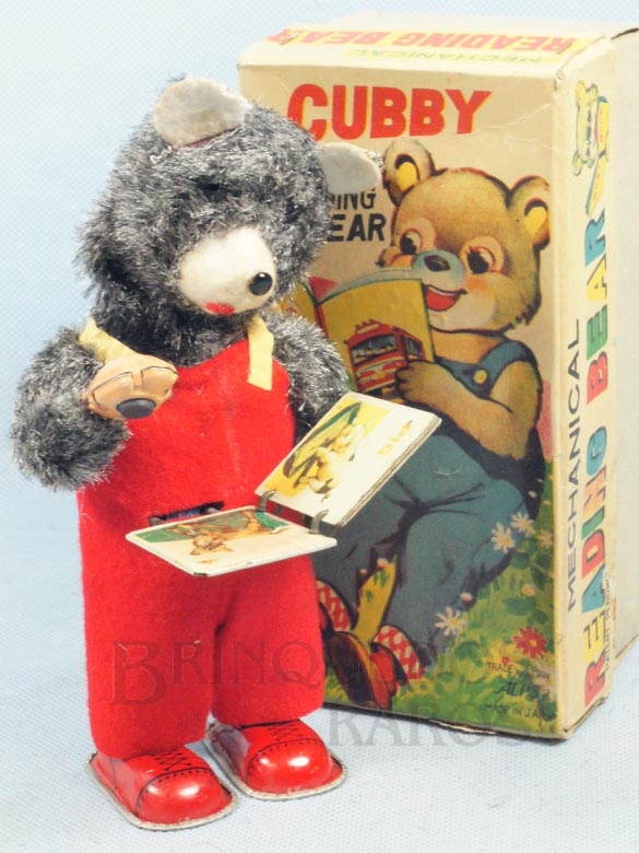 Brinquedo antigo Urso lendo Livro Cubby the Reading Bear 19 Cm de altura Década de 1960