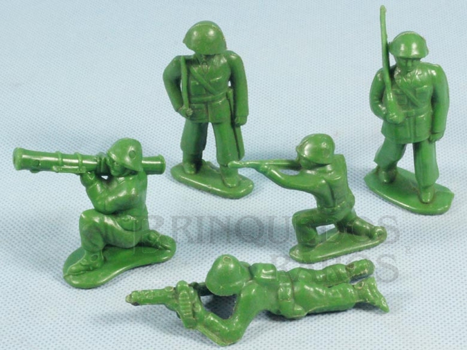 Brinquedo antigo Conjunto de cinco soldados 6,00 cm de altura Década de 1970
