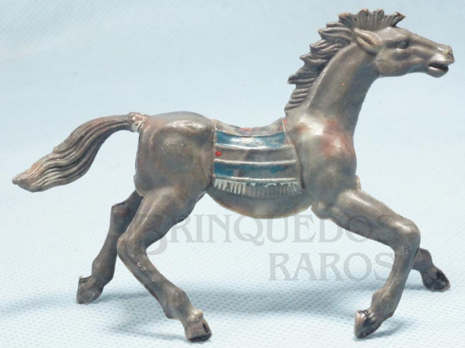 Brinquedo antigo Cavalo índio cinza escuro malhado de plástico marmorizado