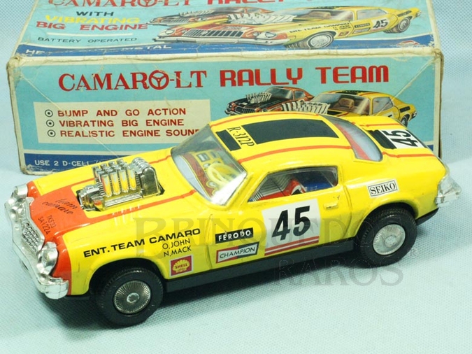 Brinquedo antigo Chevrolet Camaro LT Rally Tean Sistema Bate e Volta Motor com movimento 24,00 cm de comprimento Década de 1970