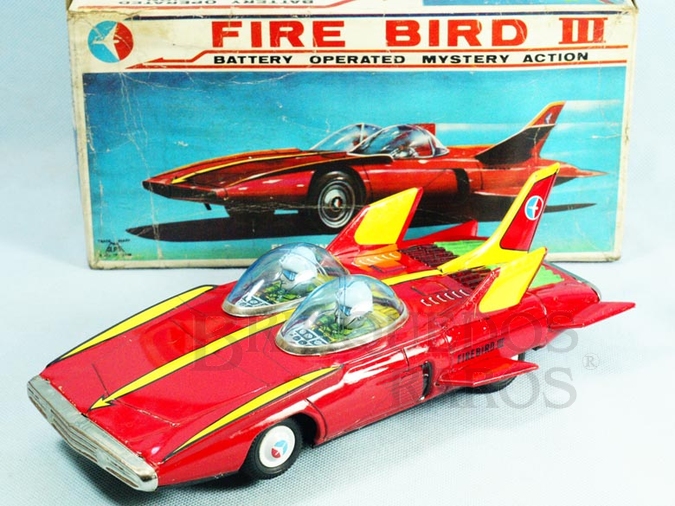 Brinquedo antigo Carro Conceito 1959 General Motors Concept Car Firebird III com 28,00 cm de comprimento Sistema Bate e Volta Versão Vermelha Década de 1960