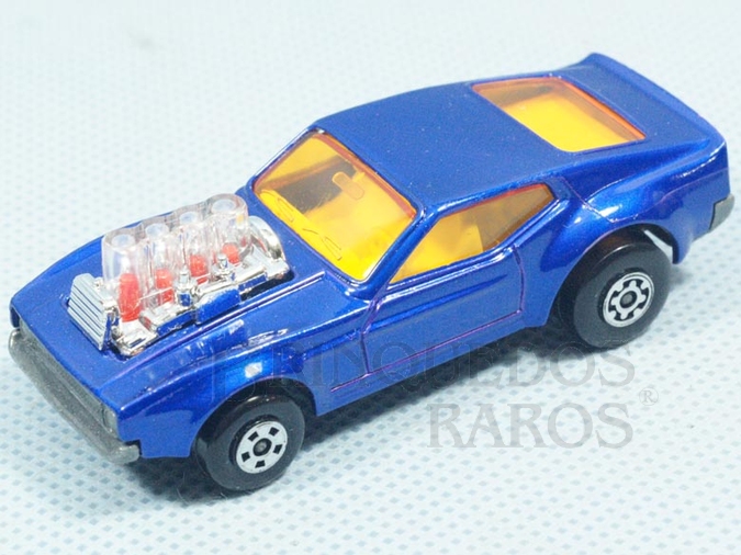 Brinquedo antigo Ford Mustang Piston Popper azul metálico Rola-Matics