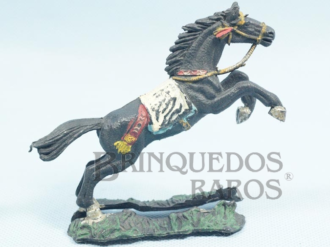 Brinquedo antigo Cavalo índio preto saltando Base dividida Década de 1970