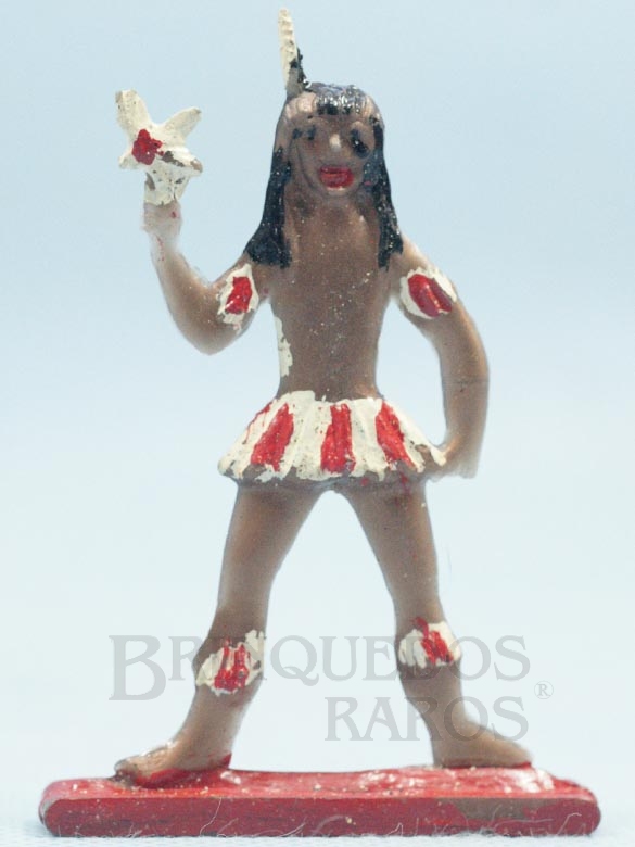 Brinquedo antigo Figura de Criança Índia Brasileira com Pássaro 8,00 cm de altura Década de 1960