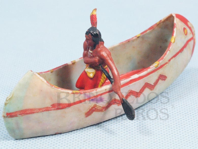Brinquedo antigo Canoa com índio remando Série Acampamento Apache
