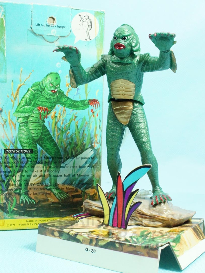 Brinquedo antigo Adorno de Aquário O Monstro da Lagoa Negra The Creature From The Black Lagoon com 16,00 cm de altura Fabricado pela Penn Plax Hong Kong em plástico rígido Movimento através de bolhas de ar Ano 1971