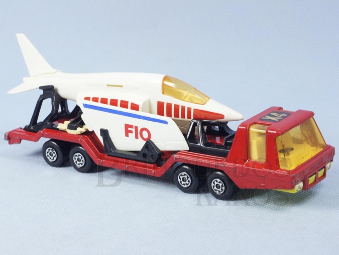 Brinquedo antigo Aircraft Transporter Série Super Kings vermelho completo com avião Década de 1970