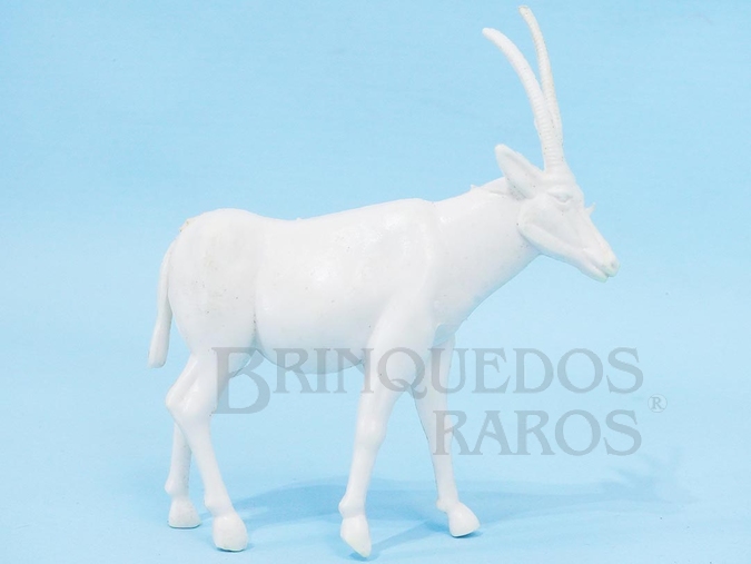 Brinquedo antigo Antílope de plástico branco Série Zoológico Década de 1970