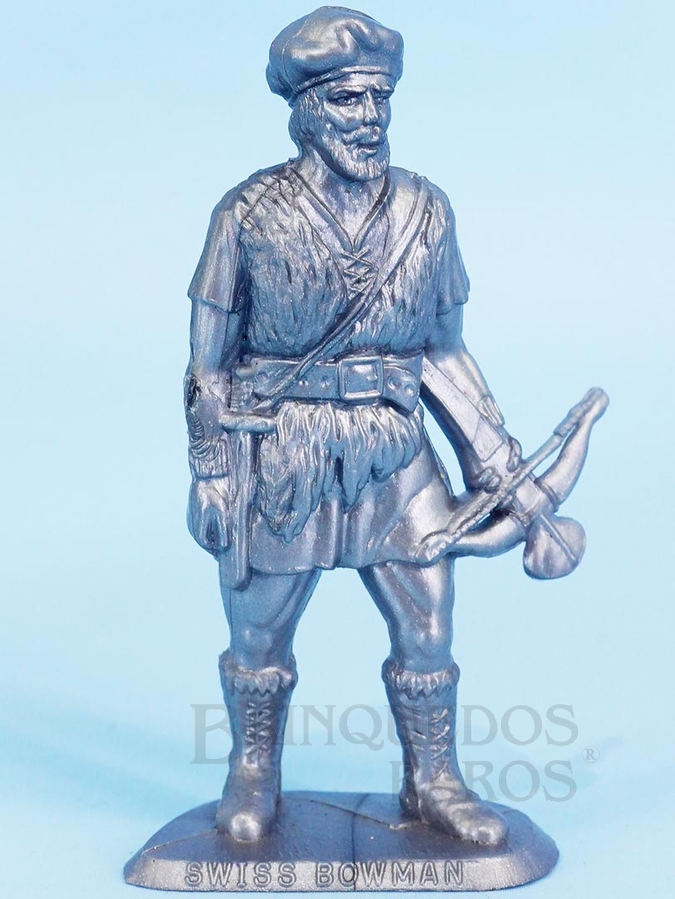 Brinquedo antigo Arqueiro Suíço de plástico prateado brinde Sucrilhos Kelloggs Década de 1970
