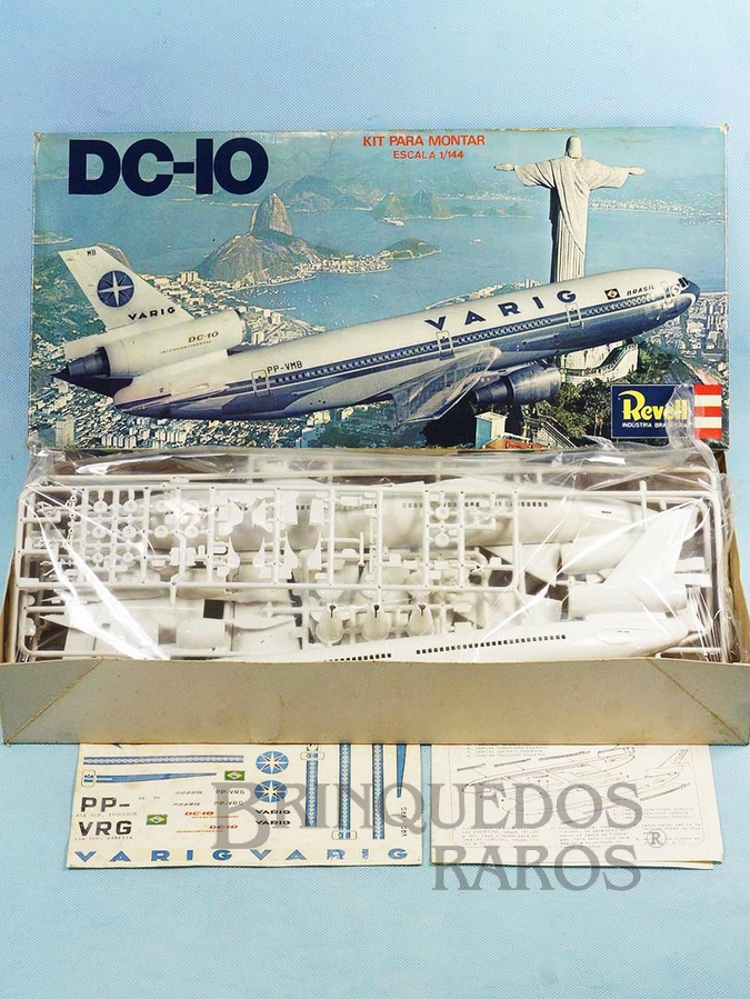 Brinquedo antigo Avião McDonnell Douglas DC-10 Varig completo caixa mole com imagem do Cristo Redentor Rio de Janeiro Década de 1970