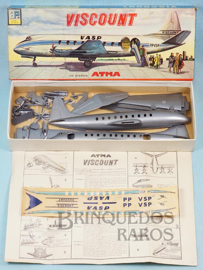 Brinquedo antigo Avião Vickers Viscount da VASP com 30,00 cm de envergadura Década de 1960
