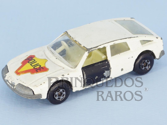 Brinquedo antigo BMC 1800 Pininfarina Police branca com portas pretas Brazilian Matchbox Roly Toys 1970