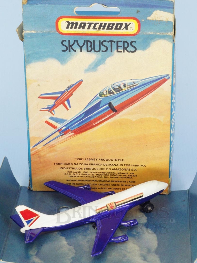 Brinquedo antigo Boeing 747 Sky Busters Brazilian Matchbox Inbrima Década de 1970