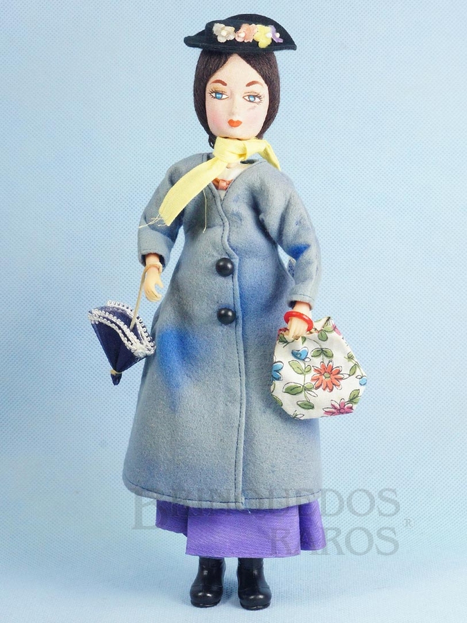 Brinquedo antigo Boneca Mary Poppins tipo Pose Doll com 30,00 cm de altura Rosto de Tecido Walt Disney Copyright Década de 1960
