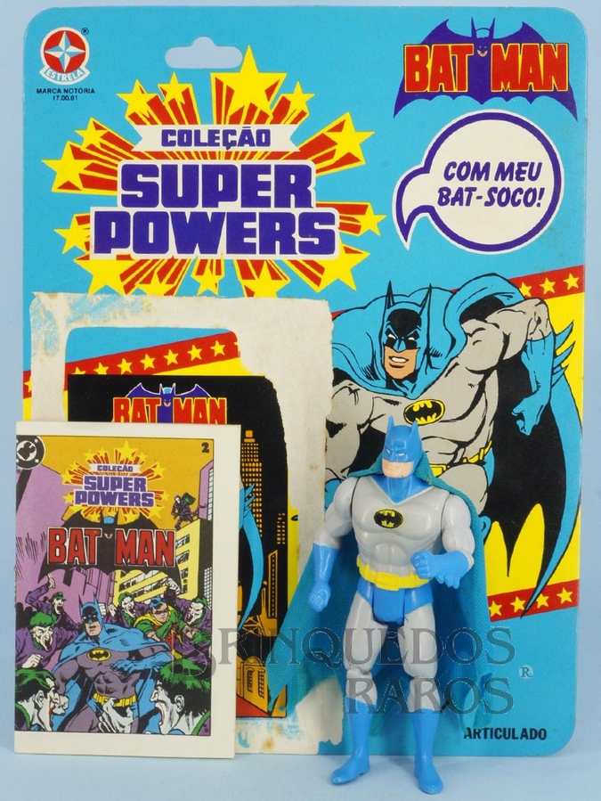 Brinquedo antigo Boneco do Batman articulado Coleção Super Powers azul perfeito estado 100% original completo com Cartela e Mini Comic Ano 1987
