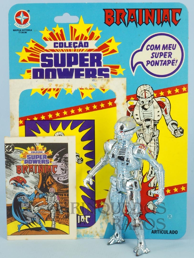Brinquedo antigo Boneco do Brainiac articulado Coleção Super Powers perfeito estado 100% original completo com Cartela e Mini Comic Ano 1987