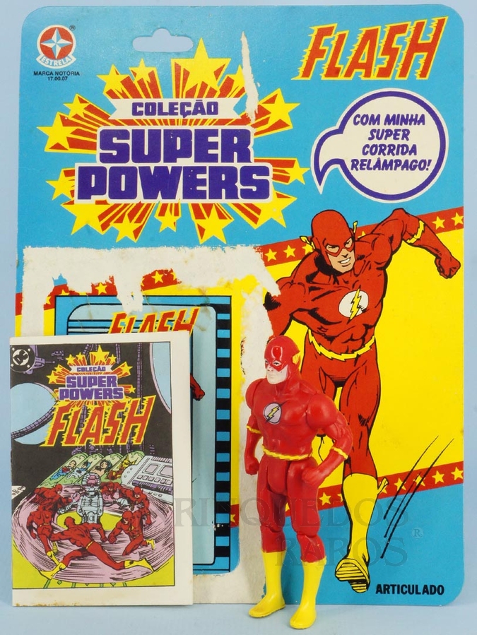 Brinquedo antigo Boneco do Flash articulado Coleção Super Powers perfeito estado 100% original completo com Cartela e Mini Comic Ano 1987