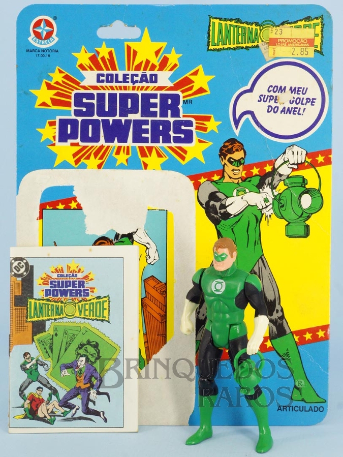 Brinquedo antigo Boneco do Lanterna Verde articulado Coleção Super Powers perfeito estado 100% original completo com Lanterna Cartela e Mini Comic Década de 1980