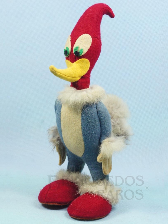Brinquedo antigo Boneco do Pica Pau com 34,00 cm de altura Corpo todo em feltro com detalhes em pele de coelho Década de 1950