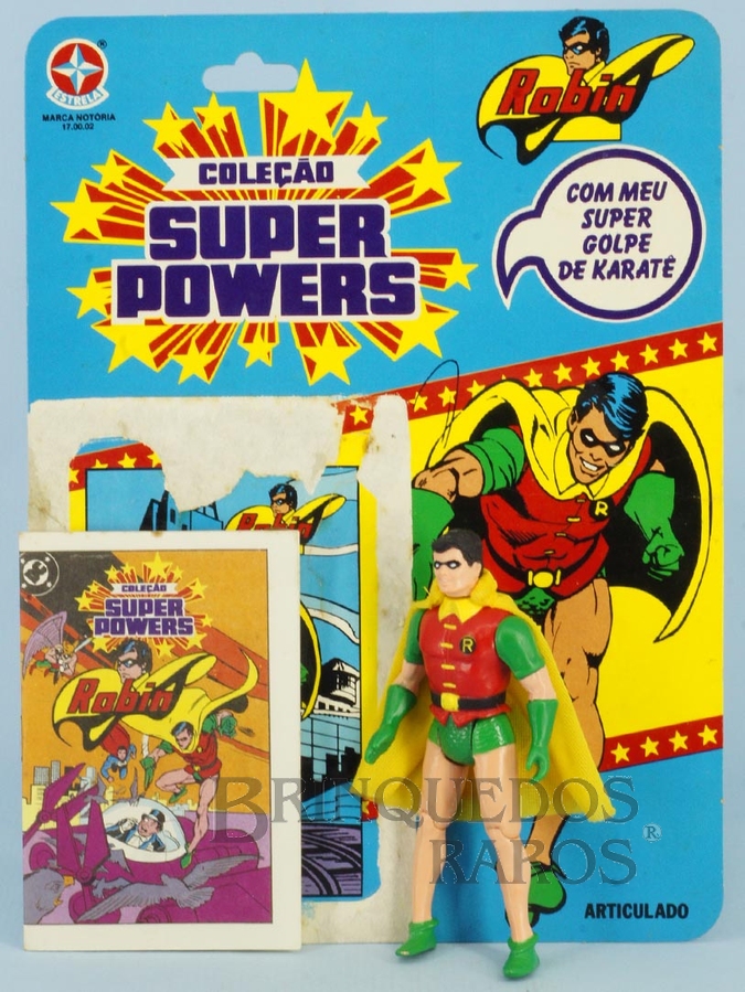 Brinquedo antigo Boneco do Robin articulado Coleção Super Powers perfeito estado 100% original completo com Capa Cartela e Mini Comic Ano 1987 