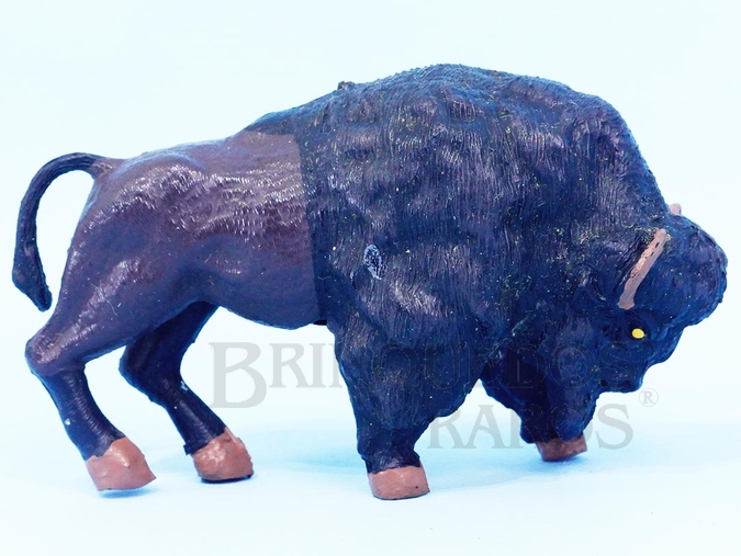 Brinquedo antigo Búfalo de cabeça abaixada Série Planície Selvagem Reedição Década de 1990