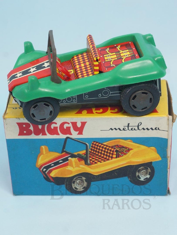 Brinquedo antigo Buggy Metalma de lata e plástico com 12,5 cm de comprimento Década de 1970