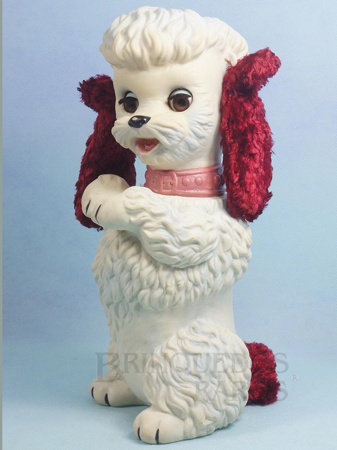 Brinquedo antigo Cachorro Almofadinha com 28,00 cm de altura Criação Edward Mobley apresenta Cabeça Móvel Olhos de dormir Orelhas e Rabo de Pelúcia ao apertar emite som de apito Ano 1963
