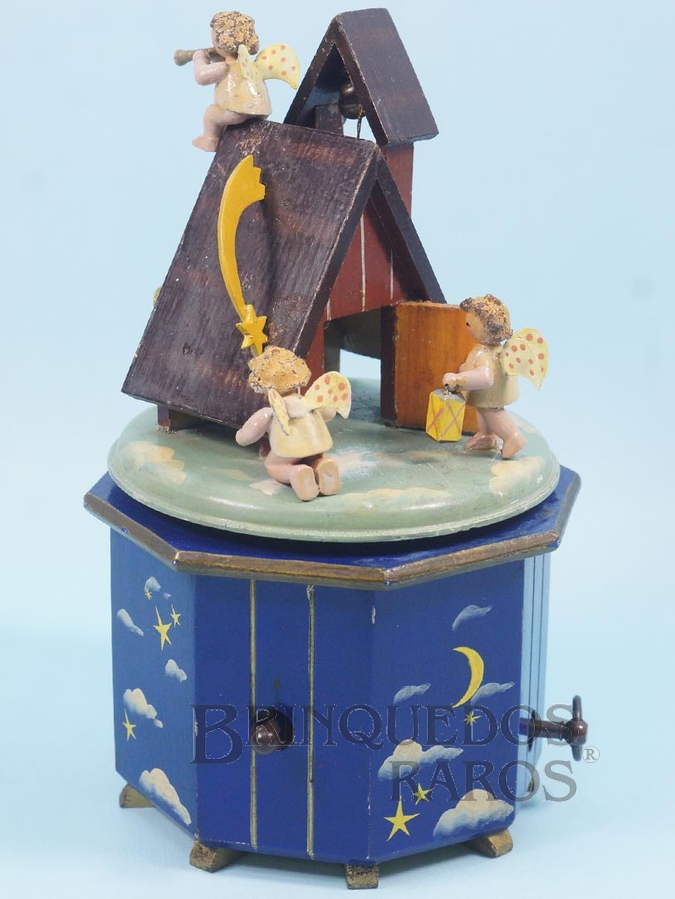 Brinquedo antigo Caixa de Música com Casa dos Anjos e Cometa melodia Ave Maria de Gounod Década de 1940