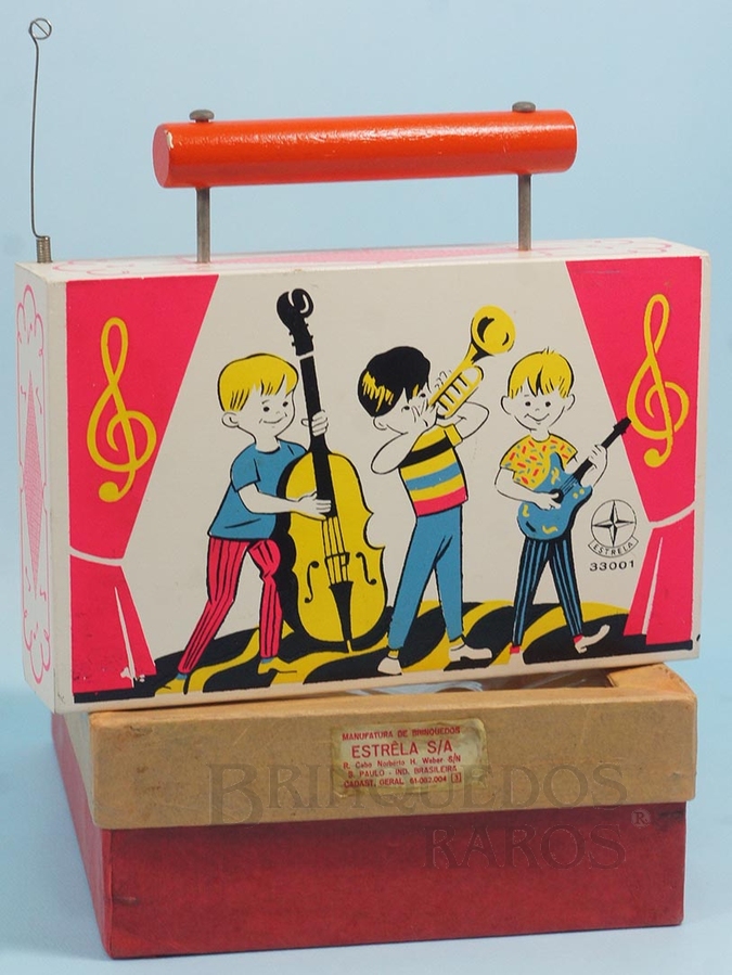 Brinquedo antigo Caixa de Música imitando um Rádio com 15,00 cm de altura Som da Melodia Que Sera Sera Ano 1968