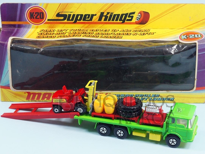 Brinquedo antigo Caminhão Cargo Hauler and Pallet Loader completo prefeito estado Série Super Kings Década de 1970