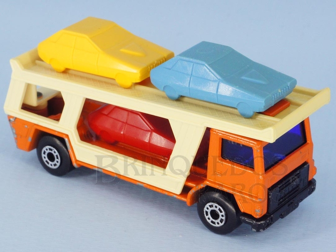 Brinquedo antigo Caminhão Cegonha Bedford Car Transporter Superfast laranja Brazilian Matchbox Inbrima 1970