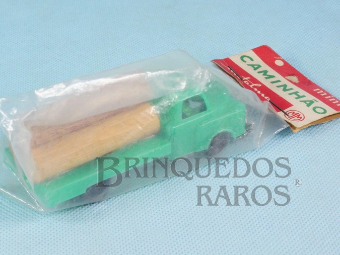 Brinquedo antigo Caminhão com toras 10,00 cm de comprimento Embalagem lacrada Década de 1970