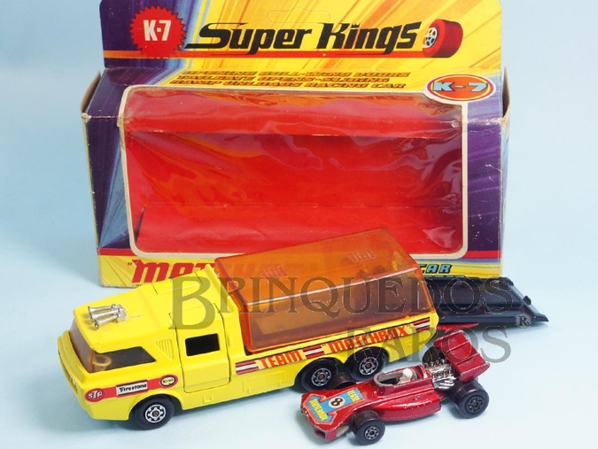 Brinquedo antigo Caminhão Racing Car Transporter Série Super Kings Década de 1970
