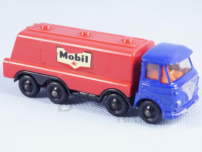 Brinquedo antigo Caminhão tanque Foden Tilt Cab Tanker Mobil Impy Road Master Cabine basculante azul Década de 1970