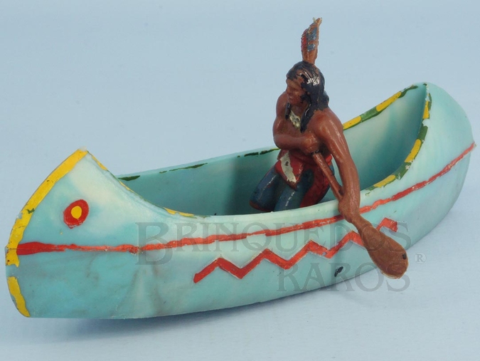 Brinquedo antigo Canoa com índio remando Série Acampamento Apache