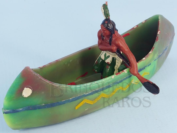 Brinquedo antigo Canoa com índio remando Série Acampamento Apache