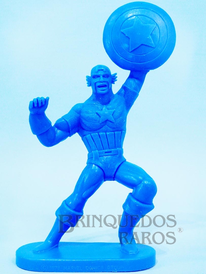 Brinquedo antigo Capitão América de plástico azul Escudo fixo Década de 1980