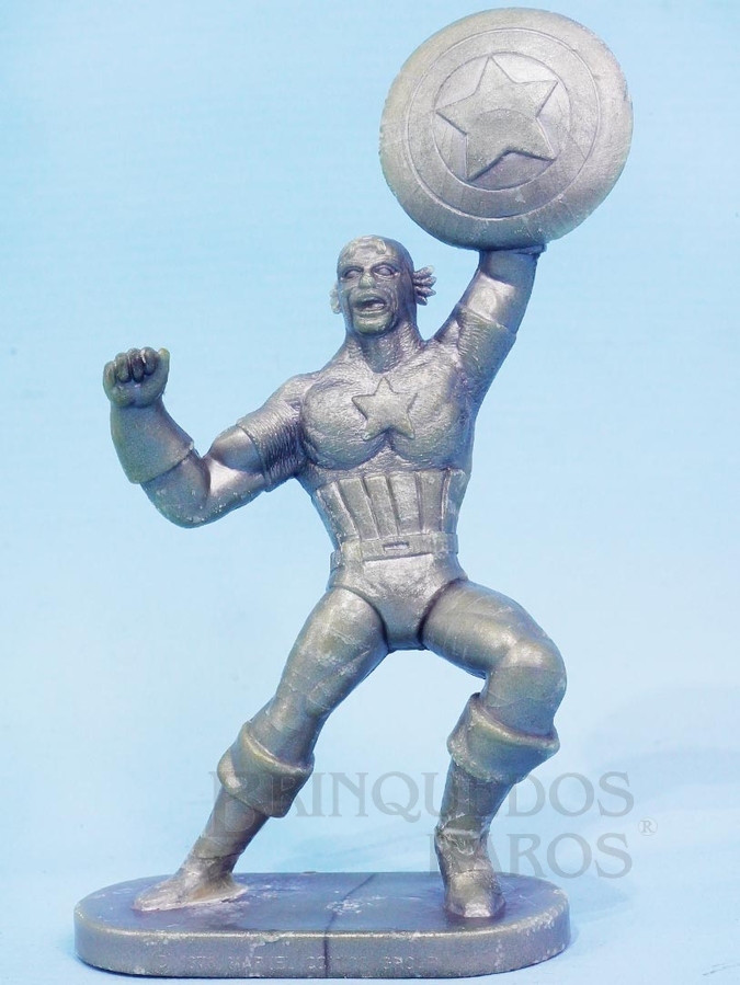 Brinquedo antigo Capitão América de plástico prateado Década de 1980