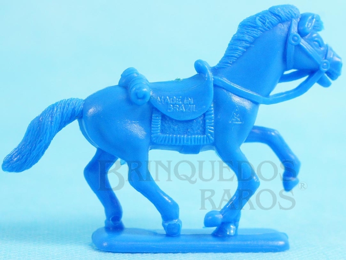 Brinquedo antigo Cavalo de cowboy de plástico azul com 4,00 cm de altura Série Mini Forte Apache Década de 1990