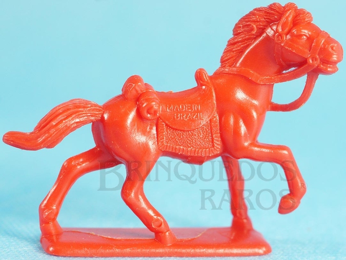 Brinquedo antigo Cavalo de cowboy de plástico vermelho com 4,00 cm de altura Série Mini Forte Apache Década de 1990