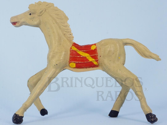 Brinquedo antigo Cavalo indio maciço bege 100% original item do Conjunto General Custer Década de 1970