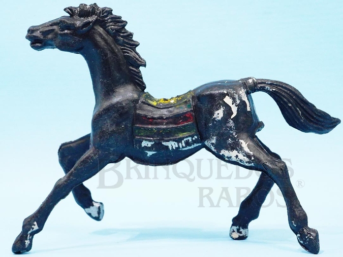 Brinquedo antigo Cavalo índio preto com manchas de tinta branca Casablanca numerado 10