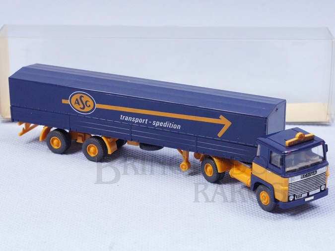 Brinquedo antigo Cavalo Mecânico Scania LB 11 com Carreta carga seca ASG Transport